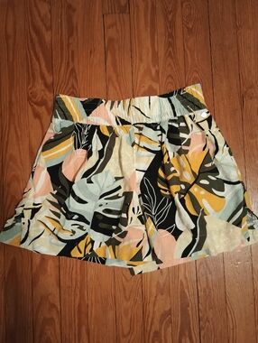 High-Waist Tropical Print Shorts in Mint, Mustard & Black
